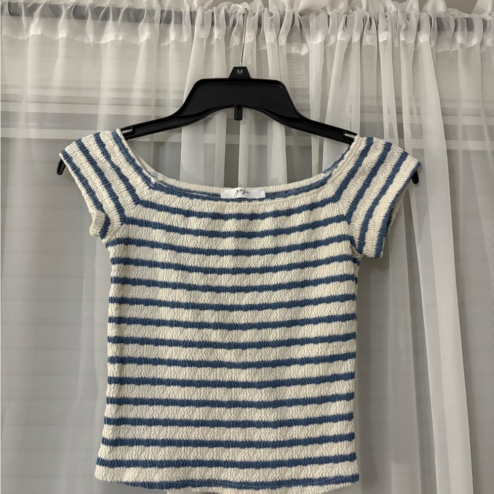 Dry Goods Blue and White Striped Short Sleeve Top